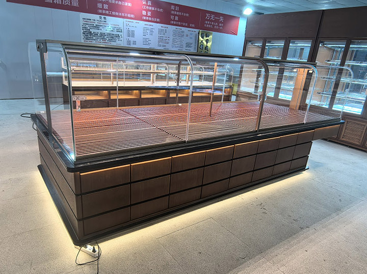 Dark Wood Grain Square Base Heated Display Cabinet
