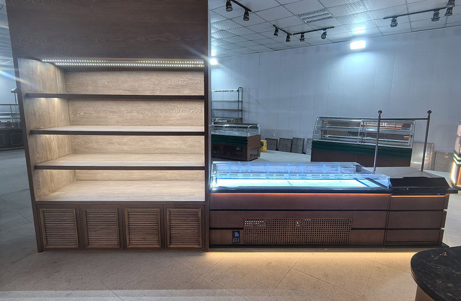 Light Wood Grain Multi-Tier Display Cabinet